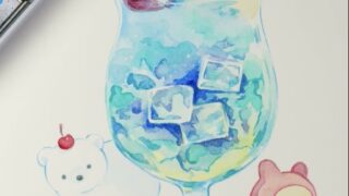 水彩イラストでクリームソーダを描きました