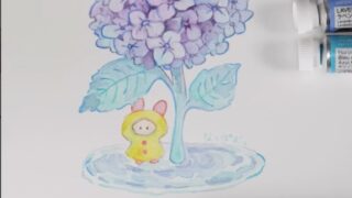 透明水彩と色鉛筆で紫陽花を描いてみた