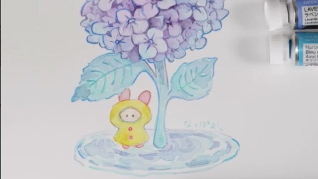 透明水彩と色鉛筆で紫陽花を描いてみた